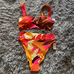 Aerie Bikini BNWT High Rise Bandeau Size M Tropical Textured Print 🦩